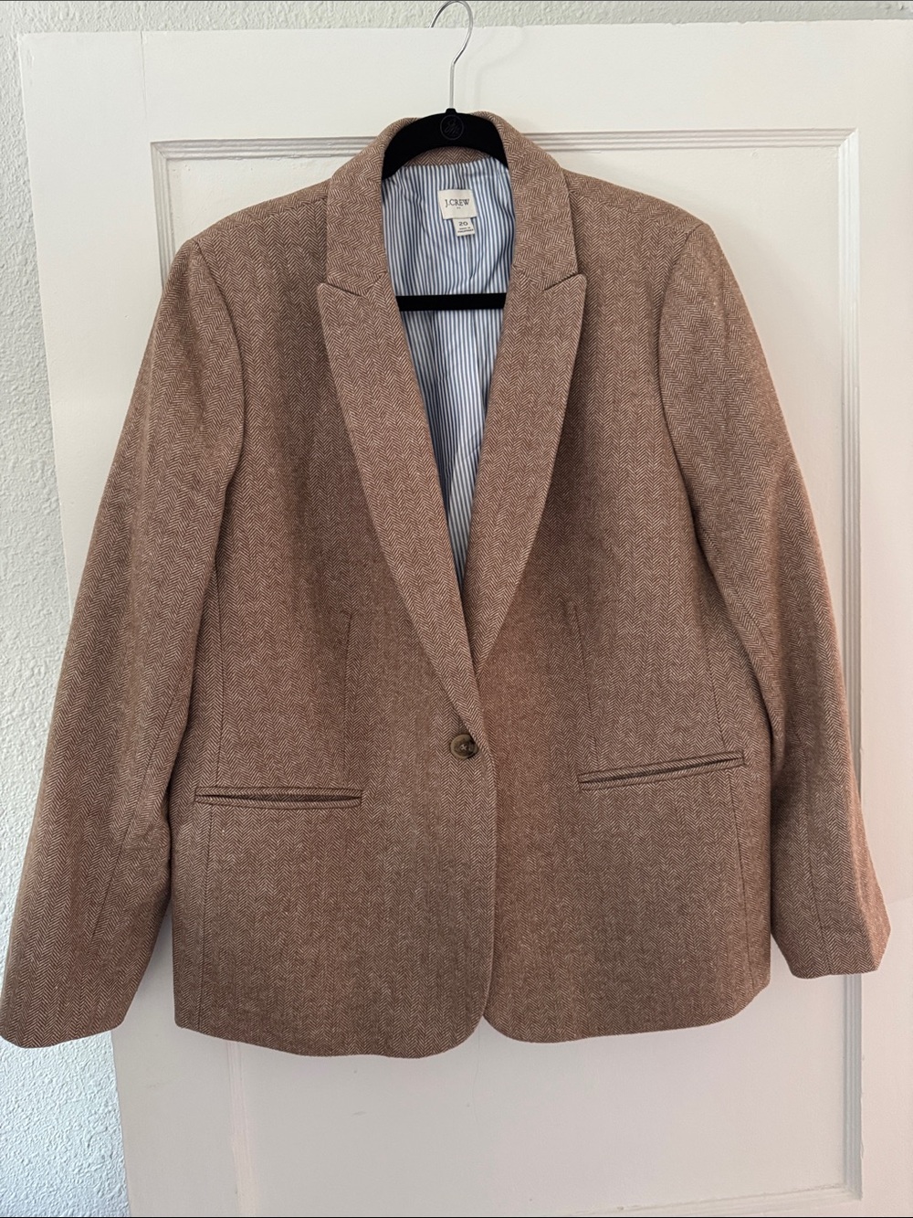 J. Crew Factory Tan Tweed Single-Button Blazer